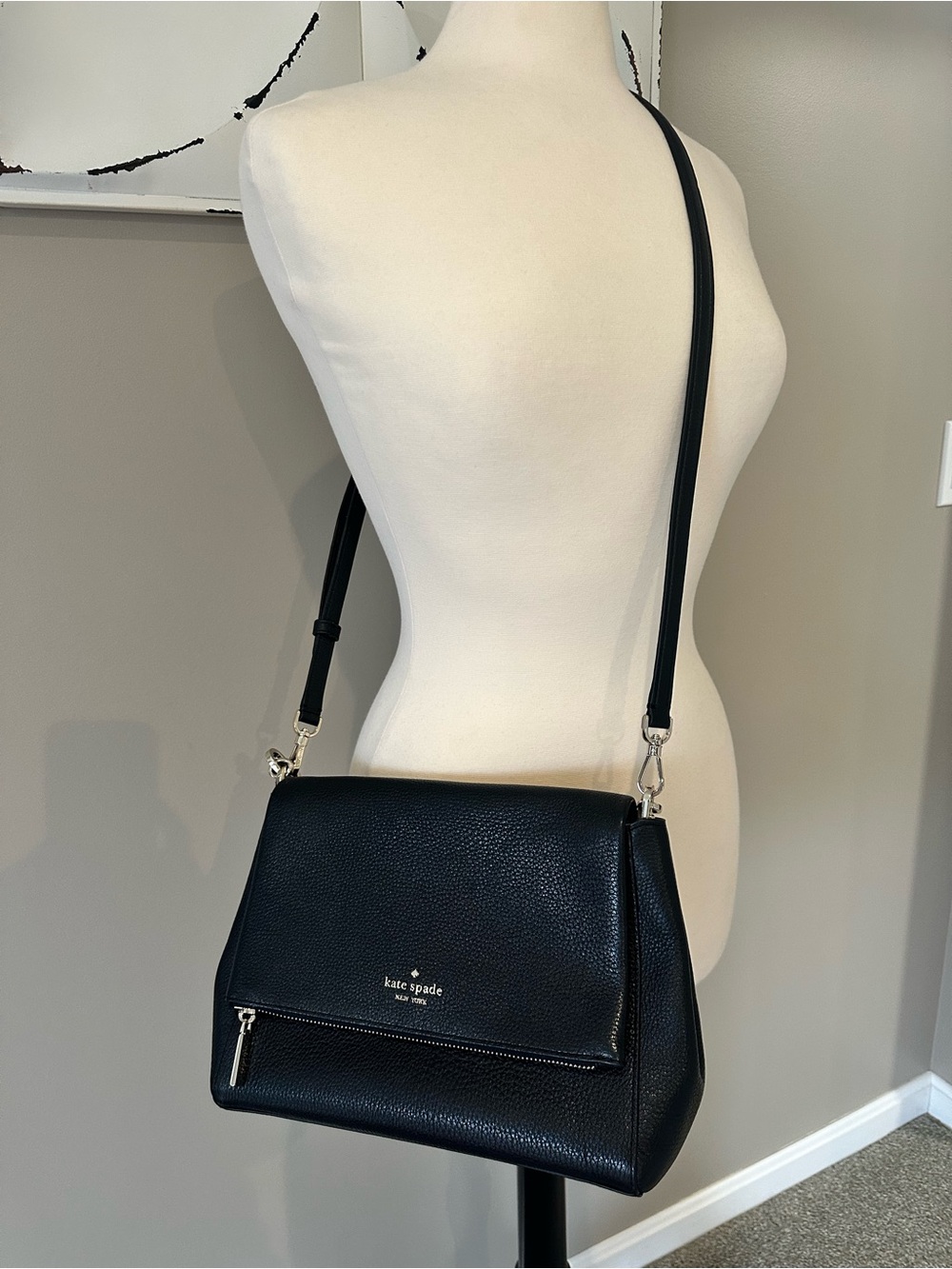 kate spade Black Leather Pebbled Crossbody with Front Zip - Picture 2 of 4